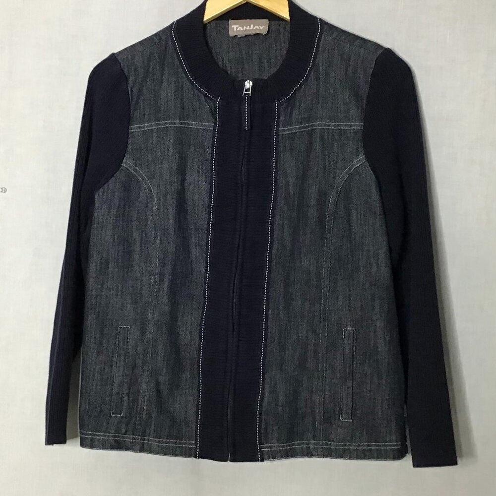 TanJay‎ women’s Gray color block Full Zip Long Sleeve lightweight Jacket Size S